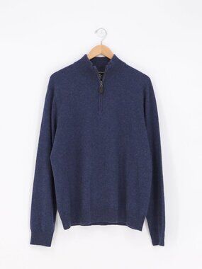 SOFIA CASHMERE Men's 1/4 Zip Cashmere Sweater in Navy Size XL